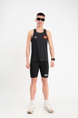 Áo chạy bộ Nam Singlet - ĐEN TUYỀN - Ép nhiệt | Áo chạy bộ PR SPORT