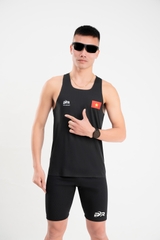 Áo chạy bộ Nam Singlet - ĐEN TUYỀN - Ép nhiệt | Áo chạy bộ PR SPORT