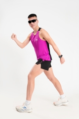 Áo chạy bộ Nam Singlet - TÍM ĐEN - Ép nhiệt | Áo chạy bộ PR SPORT