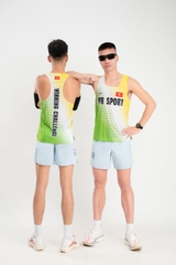 Áo chạy bộ Nam Singlet - XANH VÀNG - Ép nhiệt | Áo chạy bộ PR SPORT