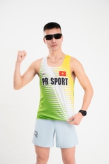 Áo chạy bộ Nam Singlet - XANH VÀNG - Ép nhiệt | Áo chạy bộ PR SPORT