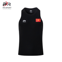 Áo chạy bộ Nam Singlet - ĐEN TUYỀN - Ép nhiệt | Áo chạy bộ PR SPORT