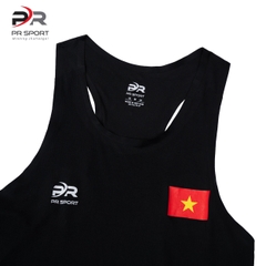 Áo chạy bộ Nam Singlet - ĐEN TUYỀN - Ép nhiệt | Áo chạy bộ PR SPORT