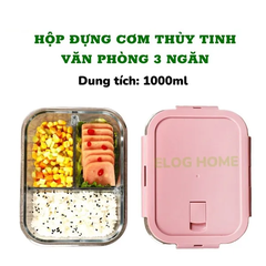 Hộp cơm thủy tinh 1000ml văn phòng 3 ngăn