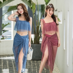 Bộ đồ bơi ba mảnh phong cách thời trang Hàn Quốc, quần cạp cao che bụng kín đáo dành cho nữ