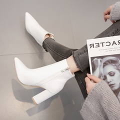 Giày boots Martin cao gót nữ mũi nhọn phù hợp bốn mùa