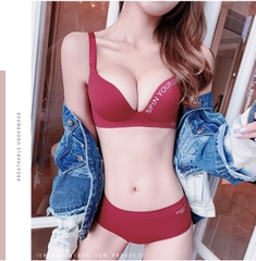 Bộ đồ lót nữ không gọng thép nâng ngực, thiết kế chữ trên áo thời trang