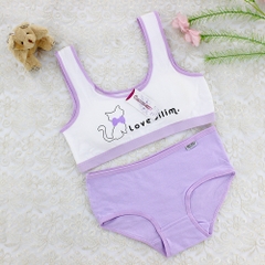 Bộ đồ lót hai dây kiểu dáng thể thao vải cotton không gọng thép thoải mái, thoáng khí dành cho bé gái
