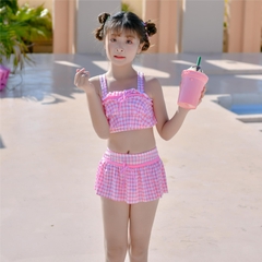 Bộ đồ bơi hai mảnh áo hai dây phối ren kiểu dáng dễ thương dành cho bé gái