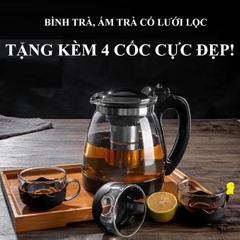Bộ ấm pha trà thủy tinh lưới lọc inox