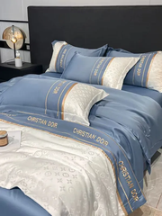 Bộ chăn drap phi lụa vân chìm