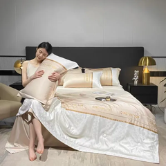 Bộ chăn drap phi lụa vân chìm