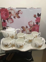 Bộ ấm trà sứ tráng men có khay cao cấp