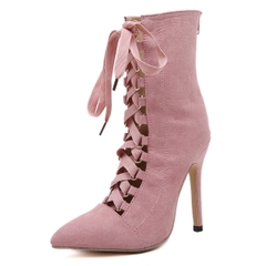 Giày boots cao gót, mũi nhọn quai chéo chống thấm nước dành cho nữ