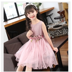 Đầm công chúa dáng phồng họa tiết hoa ở thắt lưng thời trang phong cách Hàn Quốc dành cho bé gái