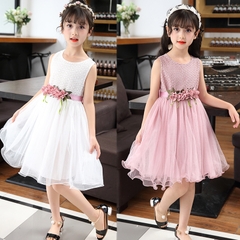 Đầm công chúa dáng phồng họa tiết hoa ở thắt lưng thời trang phong cách Hàn Quốc dành cho bé gái