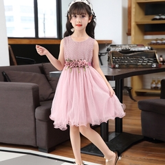 Đầm công chúa dáng phồng họa tiết hoa ở thắt lưng thời trang phong cách Hàn Quốc dành cho bé gái