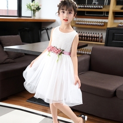 Đầm công chúa dáng phồng họa tiết hoa ở thắt lưng thời trang phong cách Hàn Quốc dành cho bé gái