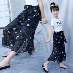 Quần ống rộng giả váy vải voan họa tiết hoa thời trang dành cho bé gái