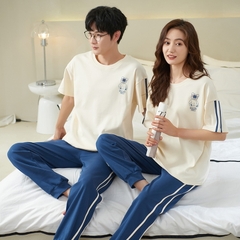 Đồ bộ mặc ở nhà cổ tròn phối họa tiết ngắn tay dành cho nam