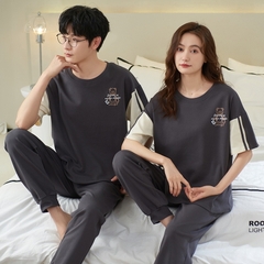 Đồ bộ mặc ở nhà cổ tròn phối họa tiết ngắn tay dành cho nam
