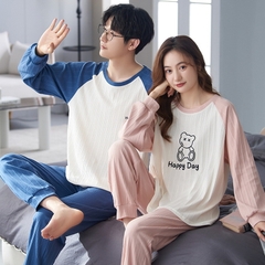 Đồ bộ dài tay cotton mát cổ tròn phối họa tiết dành cho nam