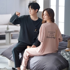Đồ bộ dài tay cotton mát cổ tròn phối họa tiết dành cho nam
