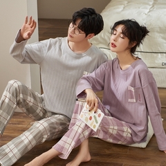 Đồ bộ dài tay cotton mát cổ tròn phối họa tiết dành cho nam