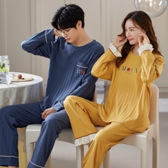 Đồ bộ dài tay cotton mát cổ tròn phối họa tiết dành cho nam