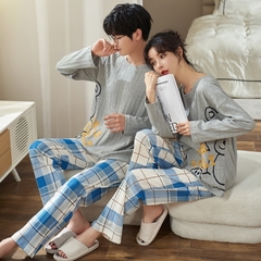 Đồ bộ dài tay cotton mát cổ tròn phối họa tiết dành cho nam