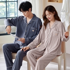 Bộ đồ ngủ nam cổ vest chất cotton mát hợp thời trang