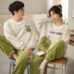 Bộ đồ ngủ nam dài tay thêu hoạt hình chất nỉ bông siêu mềm mịn