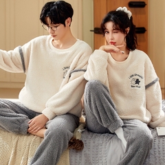Bộ đồ ngủ nam dài tay thêu hoạt hình chất nỉ bông siêu mềm mịn