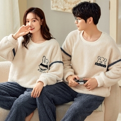 Bộ đồ ngủ nam dài tay thêu hoạt hình chất nỉ bông siêu mềm mịn
