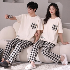 Đồ bộ mặc ở nhà cổ tròn phối họa tiết ngắn tay dành cho nam