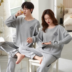 Đồ bộ dài tay cotton mát cổ tròn phối họa tiết dành cho nam