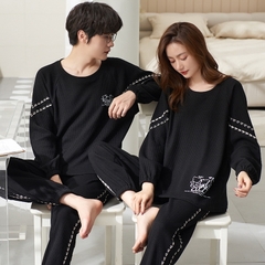 Đồ bộ dài tay cotton mát cổ tròn phối họa tiết dành cho nam
