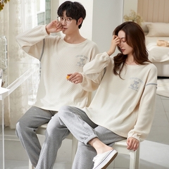 Đồ bộ dài tay cotton mát cổ tròn phối họa tiết dành cho nam