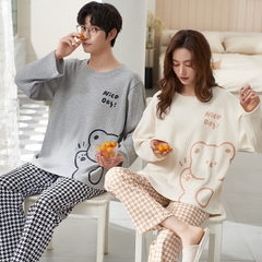 Đồ bộ dài tay cotton mát cổ tròn phối họa tiết dành cho nam