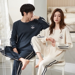 Đồ bộ dài tay cotton mát cổ tròn phối họa tiết dành cho nam