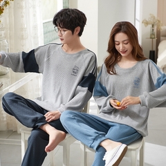 Đồ bộ dài tay cotton mát cổ tròn phối họa tiết dành cho nam