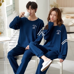 Đồ bộ dài tay cotton mát cổ tròn phối họa tiết dành cho nam