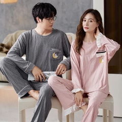 Đồ bộ dài tay cotton mát cổ tròn phối họa tiết dành cho nam