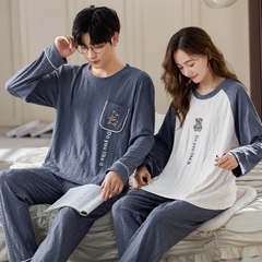 Đồ bộ dài tay cotton mát cổ tròn phối họa tiết dành cho nam