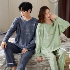 Đồ bộ dài tay cotton mát cổ tròn phối họa tiết dành cho nam