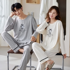 Đồ bộ dài tay cotton mát cổ tròn phối họa tiết dành cho nam