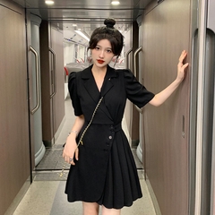 Đầm ôm eo tay ngắn phồng cổ chữ V vạt chéo xếp ly hợp thời trang dành cho nữ