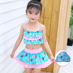 Bộ đồ bơi hai mảnh in hình phối ren dễ thương dành cho bé gái