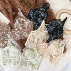 Bộ đồ lót nữ thêu hoa cup tai thỏ gợi cảm, phong cách thời trang Pháp