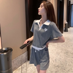 Bộ đồ thể thao áo thun tay ngắn bẻ cổ phối quần short thời trang dành cho nữ